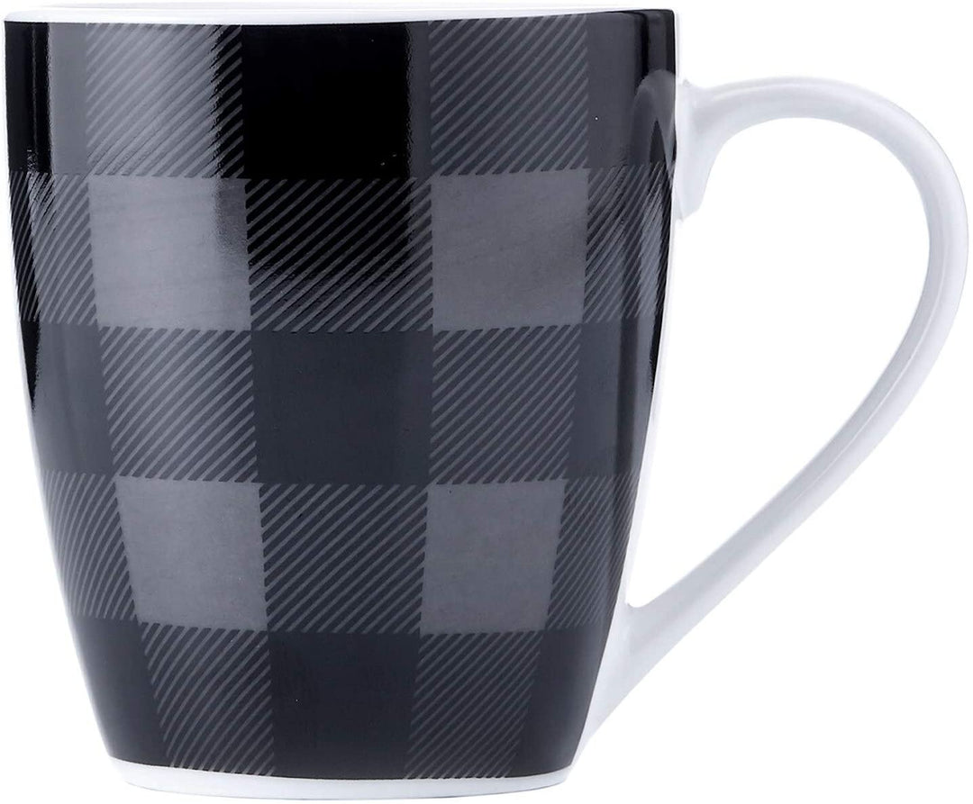 16pc Buffalo Plaid Grey/Black 11" X 0'5" Grey Stripe Modern Contemporary Round Porcelain 16 Piece - Diamond Home USA