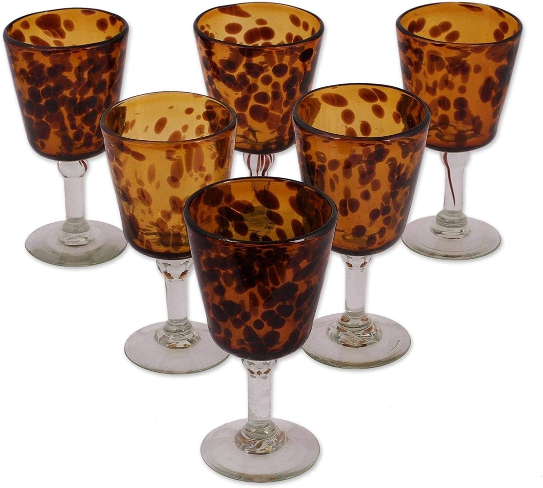 Handmade Wine Glasses Tortoise Shell Set 6 (Mexico) Brown