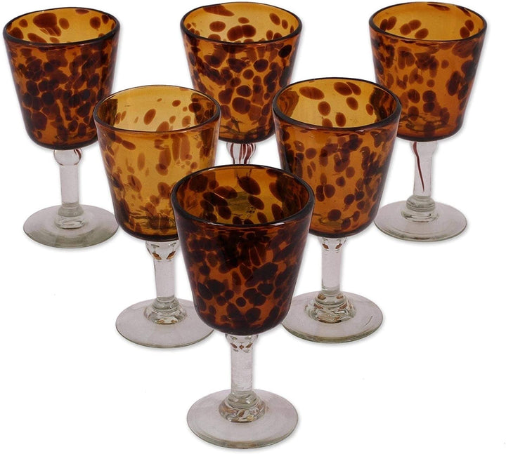 Handmade Wine Glasses Tortoise Shell Set 6 (Mexico) Brown