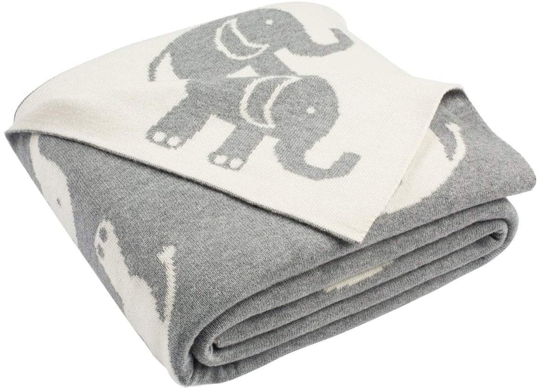 Grey Knit Throw Blanket Animal Modern Contemporary Shabby Chic Victorian Cotton - Diamond Home USA
