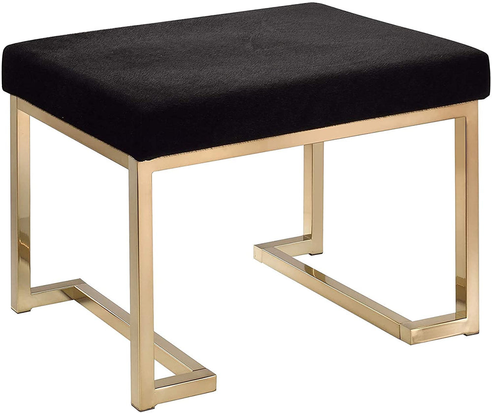 Sweet Black Fabric upholstered Champagne Metal Ottoman Solid Modern Contemporary Rectangle Fabric Foam - Diamond Home USA
