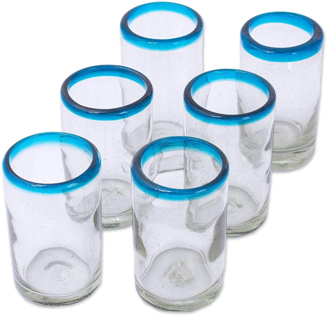 Handmade Recycled Glass Tumblers Sky Blue Halos Set 6 (Mexico) Clear - Diamond Home USA