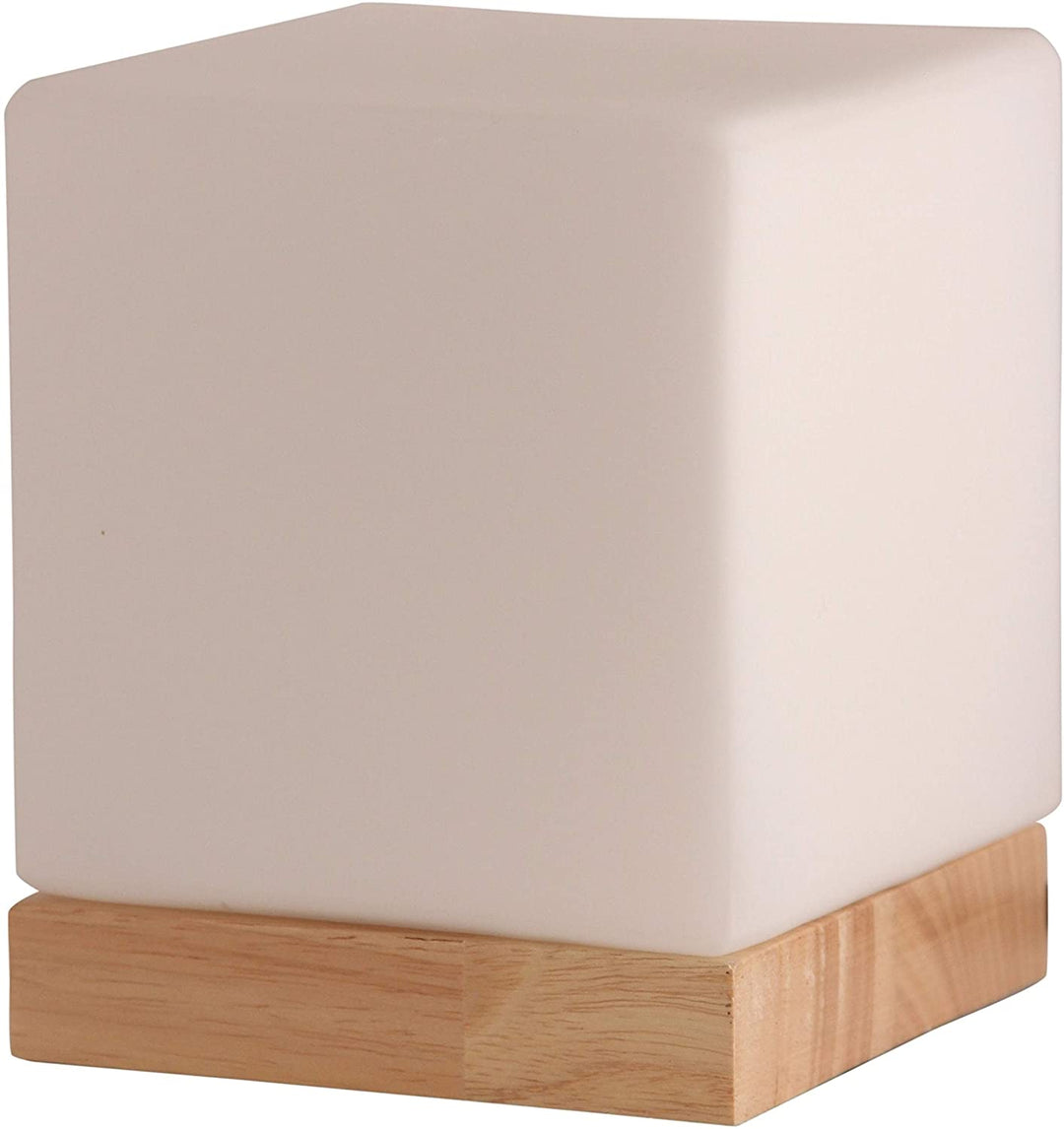 Works Table Lamp Square Thick Glass Shade Solid Wooden Round Base Beige Modern Contemporary - Diamond Home USA