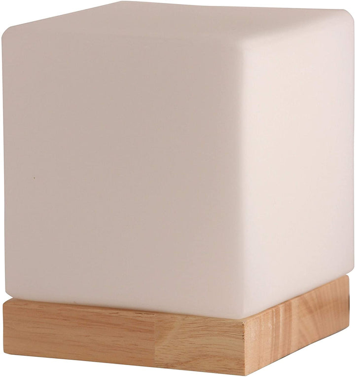 Works Table Lamp Square Thick Glass Shade Solid Wooden Round Base Beige Modern Contemporary - Diamond Home USA