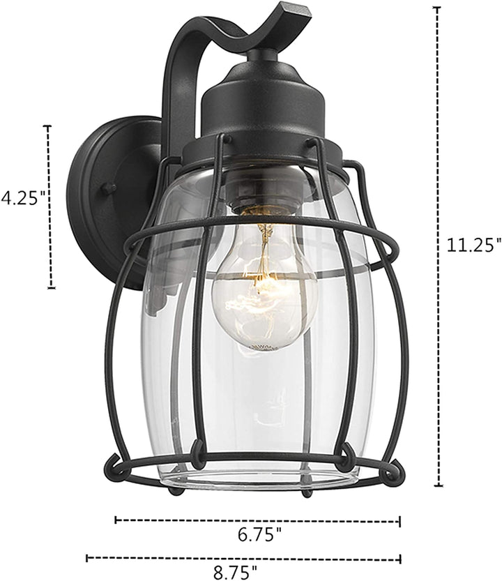 1 Light Textured Black Outdoor Wall Sconce Farmhouse Industrial Nautical Coastal Metal Dimmable - Diamond Home USA