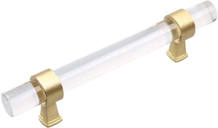 5 Pack 3 3/4 Center Clear Acrylic Satin Gold Pulls Modern
