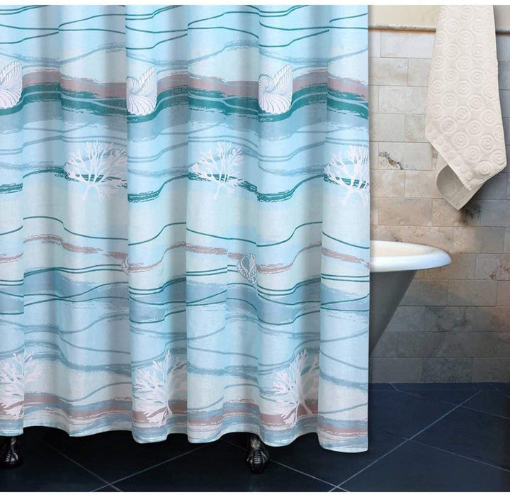 Aqua Grey Coastal Ocean Wave Themed Shower Curtain Silky