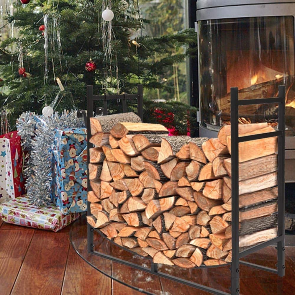 33" Firewood Holder Suitable Outdoor Indoor Black Iron - Diamond Home USA