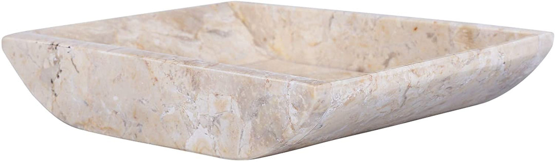 Champagne Marble 6 1/4" X 4 3/4" Boat Shaped Candle Holder Plate Glossy Finish Beige