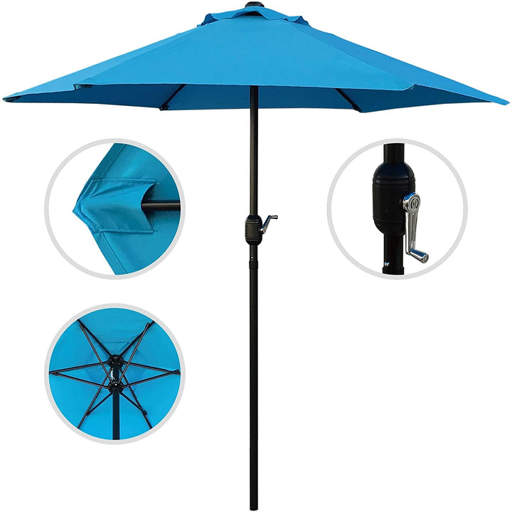 7 5' Patio Umbrella Outdoor Table Market Umbrella(Aqua Blue) Black Blue Nature Modern Contemporary Metal Polyester Crank Lift Uv Resistant
