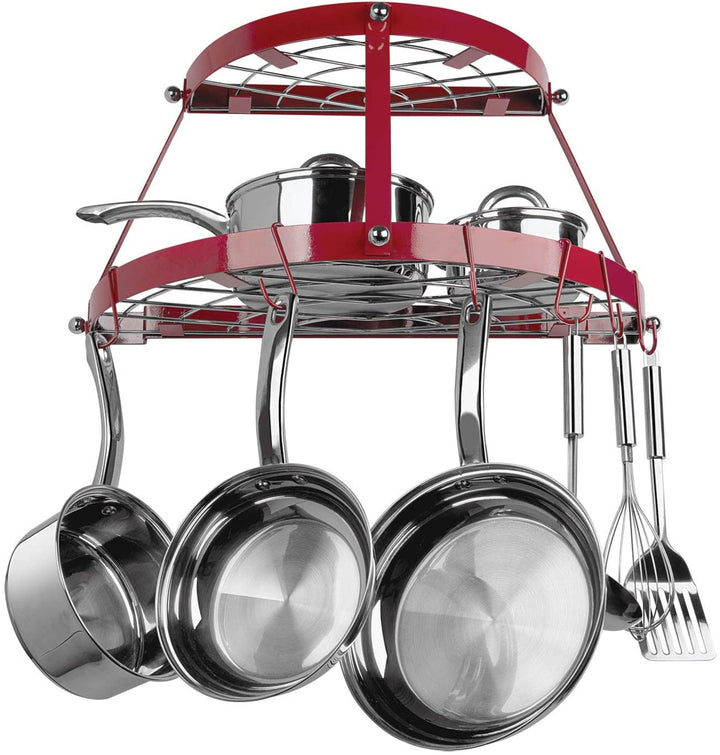 Two Shelf Wall Mount Red Pot Rack