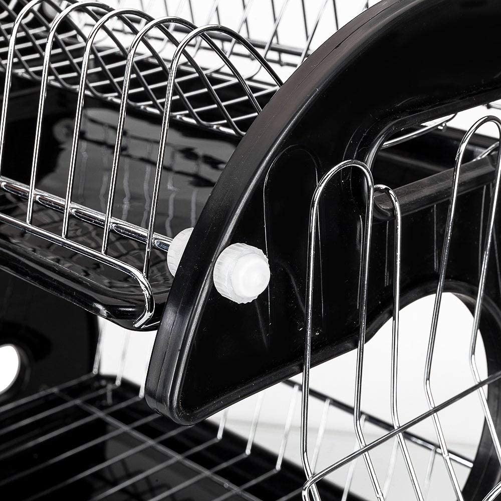 Multifunctional Dish Drainer Dual Layers Bowls Dishes Chopsticks Spoons Shelf Black Metal Plastic Finish