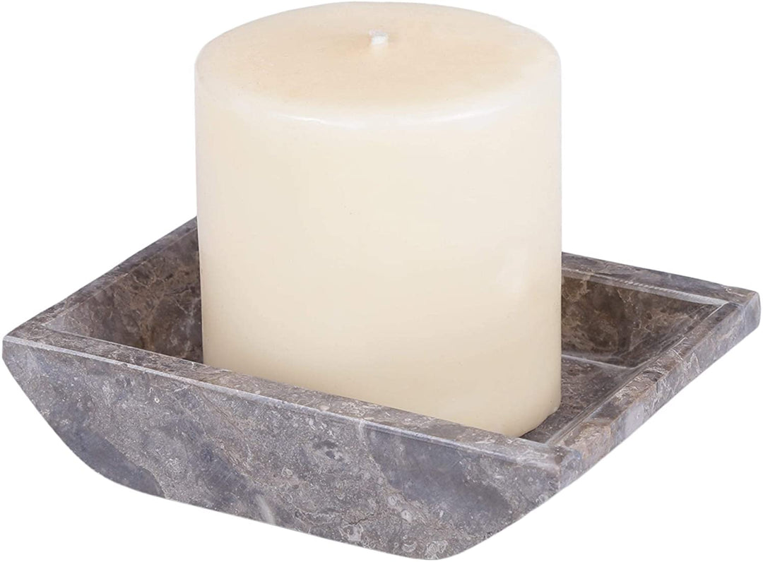Charcoal Marble 5 1/8" X 4 1/4" Boat Shaped Candle Holder Plate Grey Glossy - Diamond Home USA