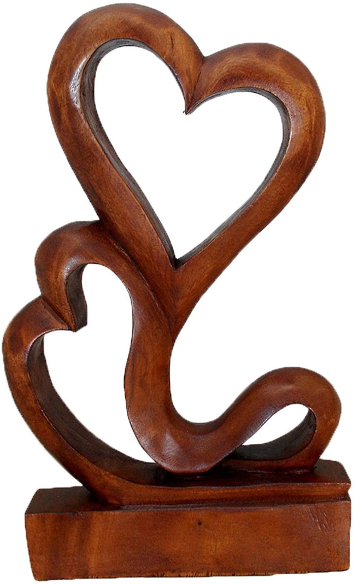 Uplifting Love Handcarved Wood Hearts Figurine Brown
