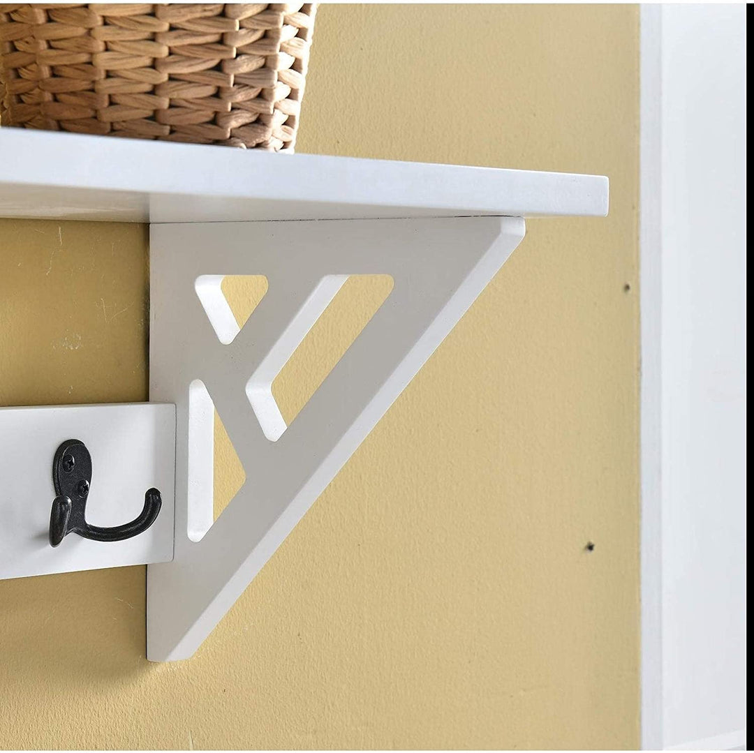MISC Apple 36 inch Wide Coat Hook Shelf White Farmhouse Transitional Wood Storage
