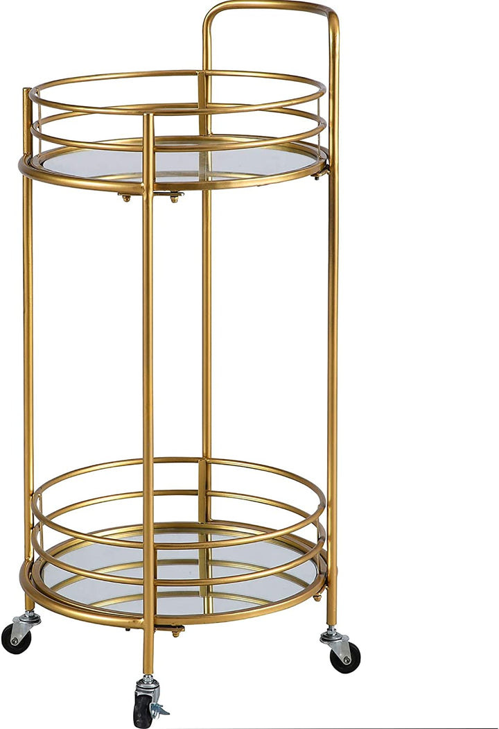 Gold Round Bar Cart American Crafted Metal 16 X 33 5 Yellow Industrial - Diamond Home USA