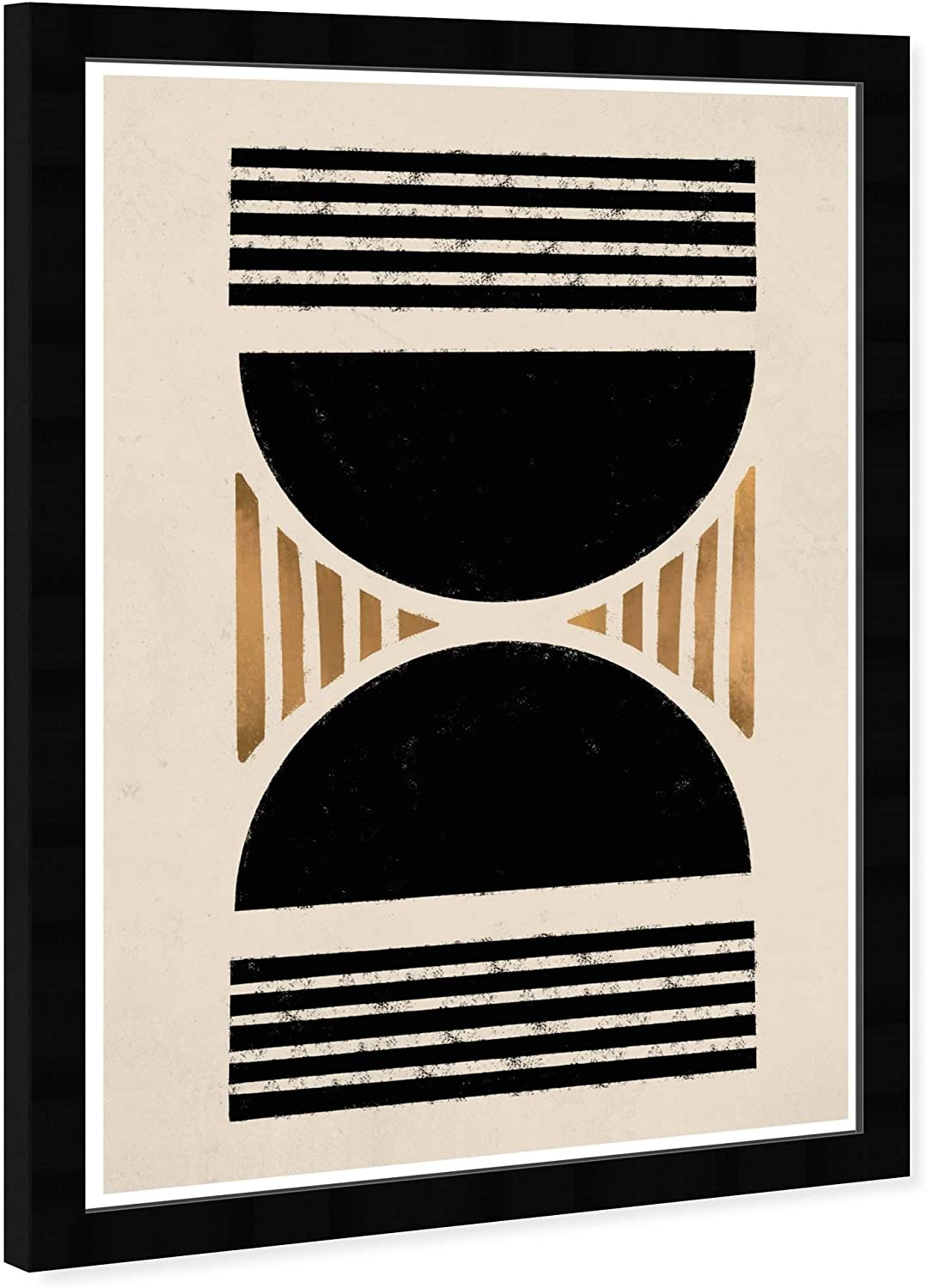 Hourglass' Abstract Wall Art Framed Shapes Black Gold Mid Century Modern Transitional Rectangle - Diamond Home USA