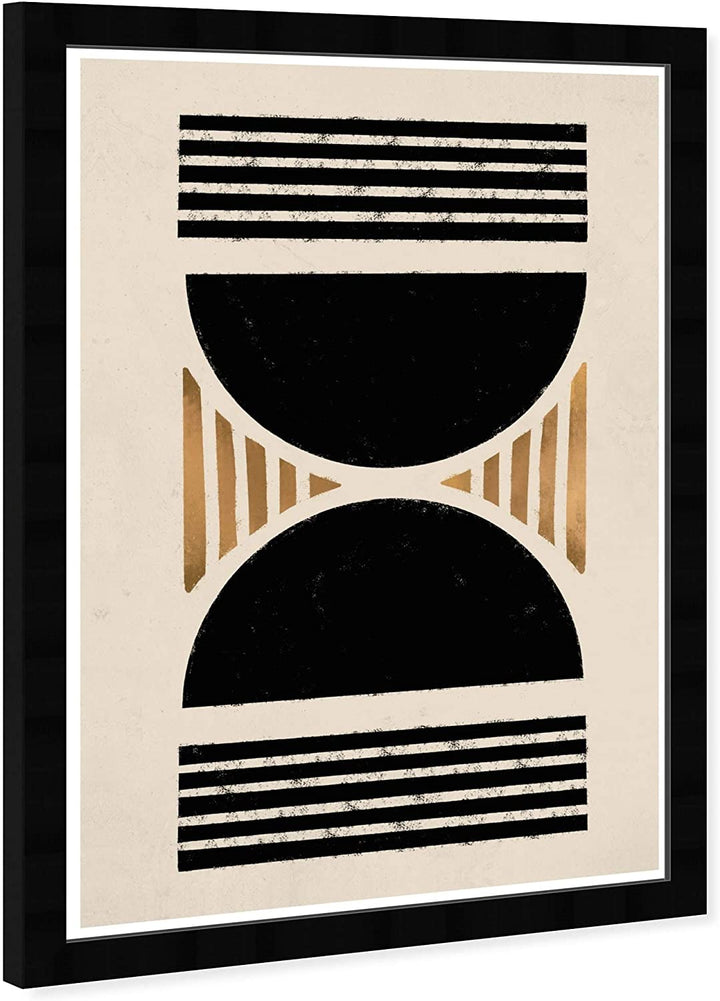 Hourglass' Abstract Wall Art Framed Shapes Black Gold Mid Century Modern Transitional Rectangle - Diamond Home USA