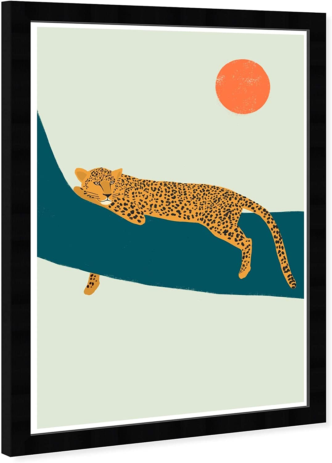 Tiger Sun' Animals Wall Art Framed Felines Orange Blue Tropical Rectangle - Diamond Home USA