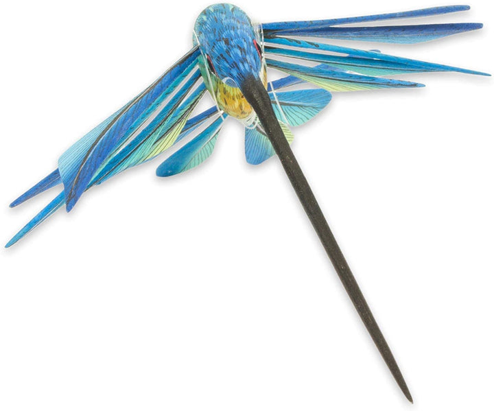Handmade Copal Wood 'Blue Hummingbird' Sculpture (Mexico) Black Blue Yellow - Diamond Home USA