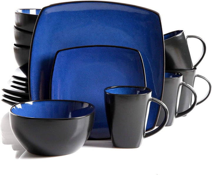 Home Modern Dinnerware Set Blue Solid Casual Round Stoneware