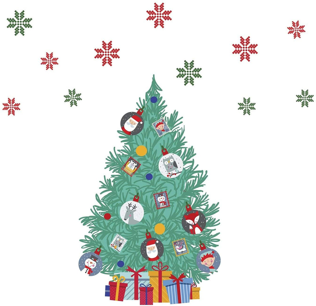 Christmas Tree Snowflakes Wall Sticker Nursery Gift Green Modern Contemporary Self Adhesive - Diamond Home USA