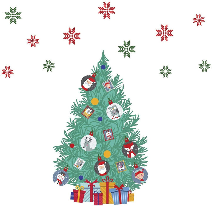 Christmas Tree Snowflakes Wall Sticker Nursery Gift Green Modern Contemporary Self Adhesive - Diamond Home USA