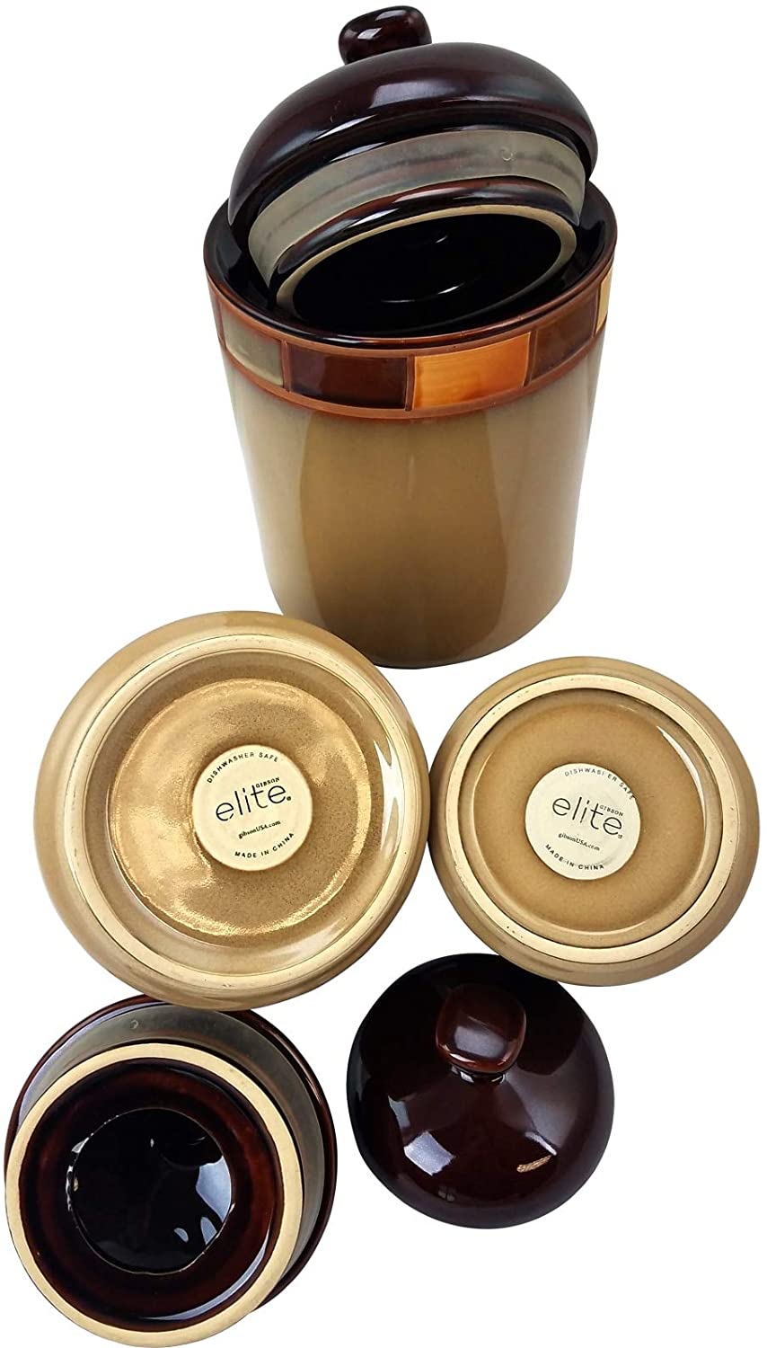 3 Piece Canister Set Brown Banded Stoneware - Diamond Home USA
