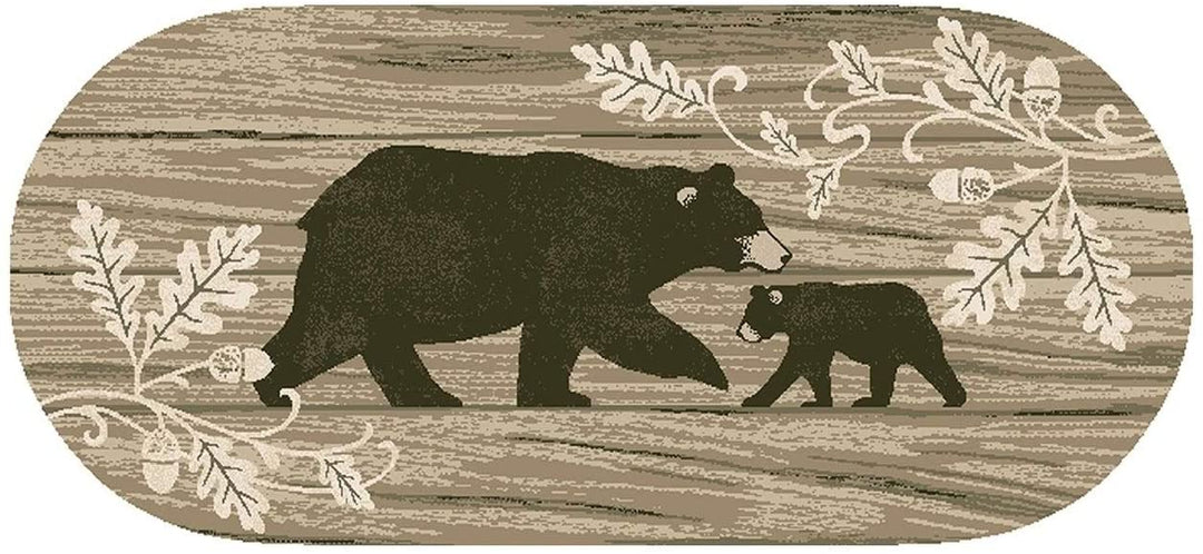 Foliage Bear Accent Non Slip Lodge Mat 20"x44" Beige