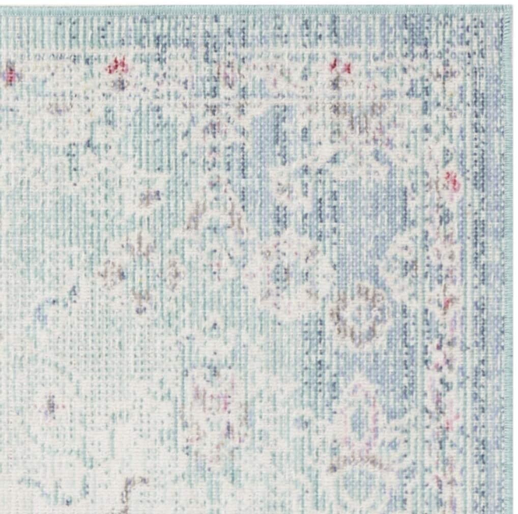 Bohemian Seafoam/Blue Cotton Rug 3' X 8' Green Oriental Eclectic Modern Contemporary Polyester Contains Latex - Diamond Home USA