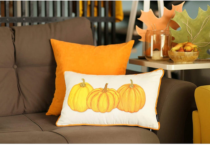 Fall Season Thanksgiving Pumpkin Throw Pillow Cover Set (Set 4) White Floral Farmhouse Polyester 3 More Removable - Diamond Home USA