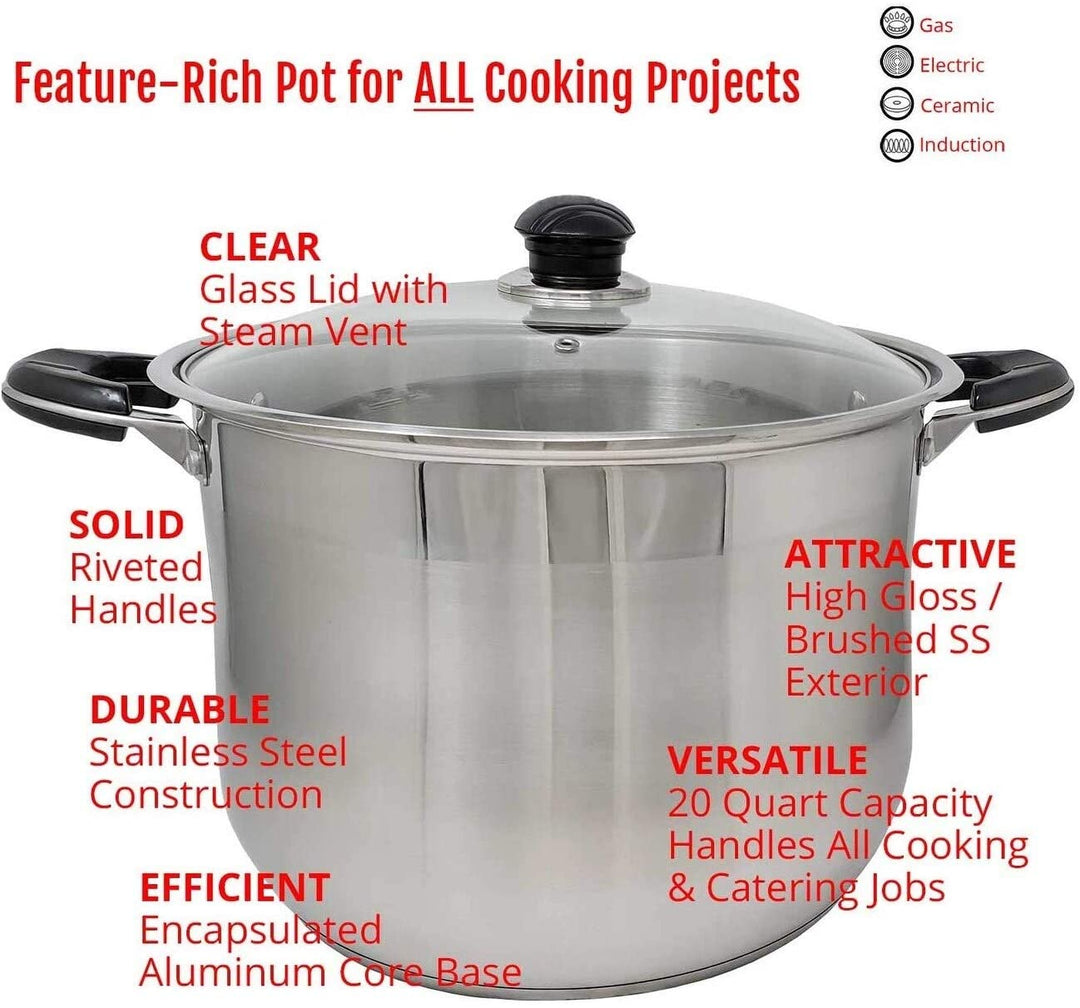 20 Qt Stainless Steel Tri ply Heavy Duty Gourmet Stock Pot Grey - Diamond Home USA