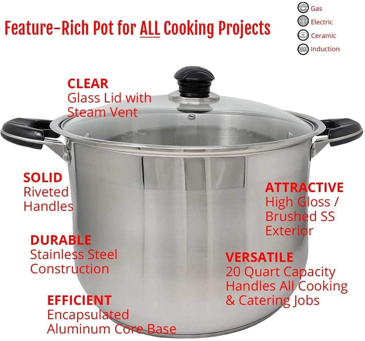 20 Qt Stainless Steel Tri ply Heavy Duty Gourmet Stock Pot Grey - Diamond Home USA