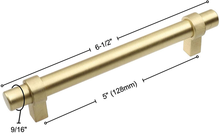 5 Pack 5 Center Satin Gold Euro Solid Cabinet T bar Pulls Modern Contemporary Metal Finish
