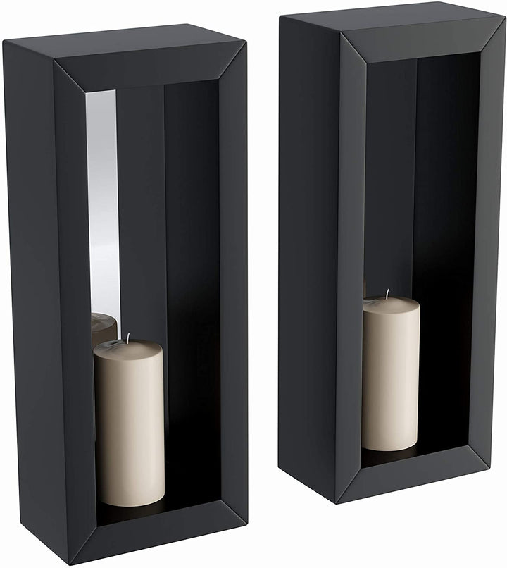 Vertical Mirror Pillar Candle Sconce (Set 2) Black Rustic Iron - Diamond Home USA