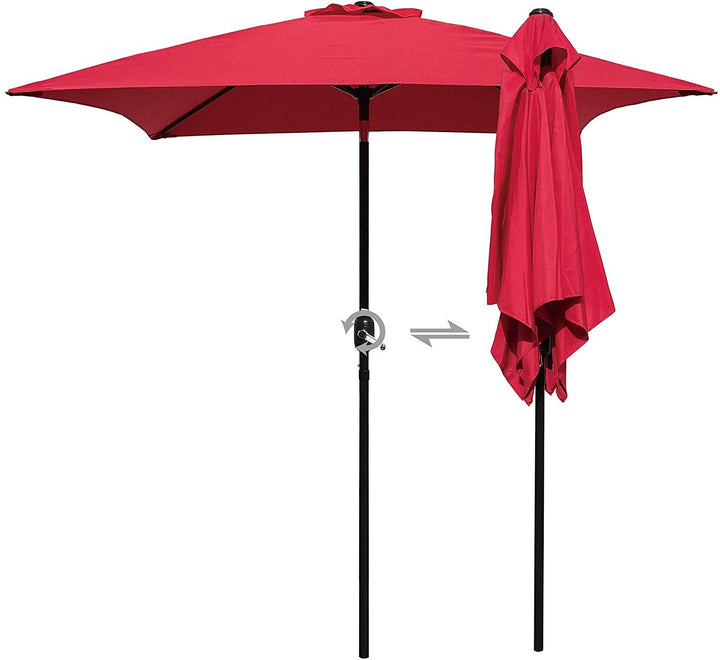 6 5' Square Patio Umbrella Outdoor Table Market Tilt/Crank 4 Ribs (Red) Black Red Nature Metal Polyester Crank Lift Uv Resistant