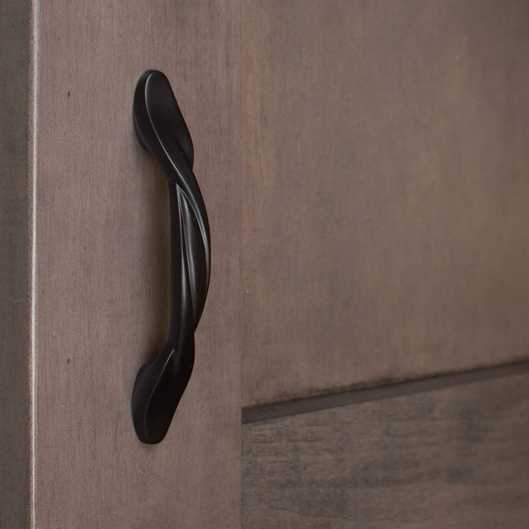 5 Pack 3 inch Center Twisted Cabinet Pull Black Modern Contemporary Zinc Matte - Diamond Home USA