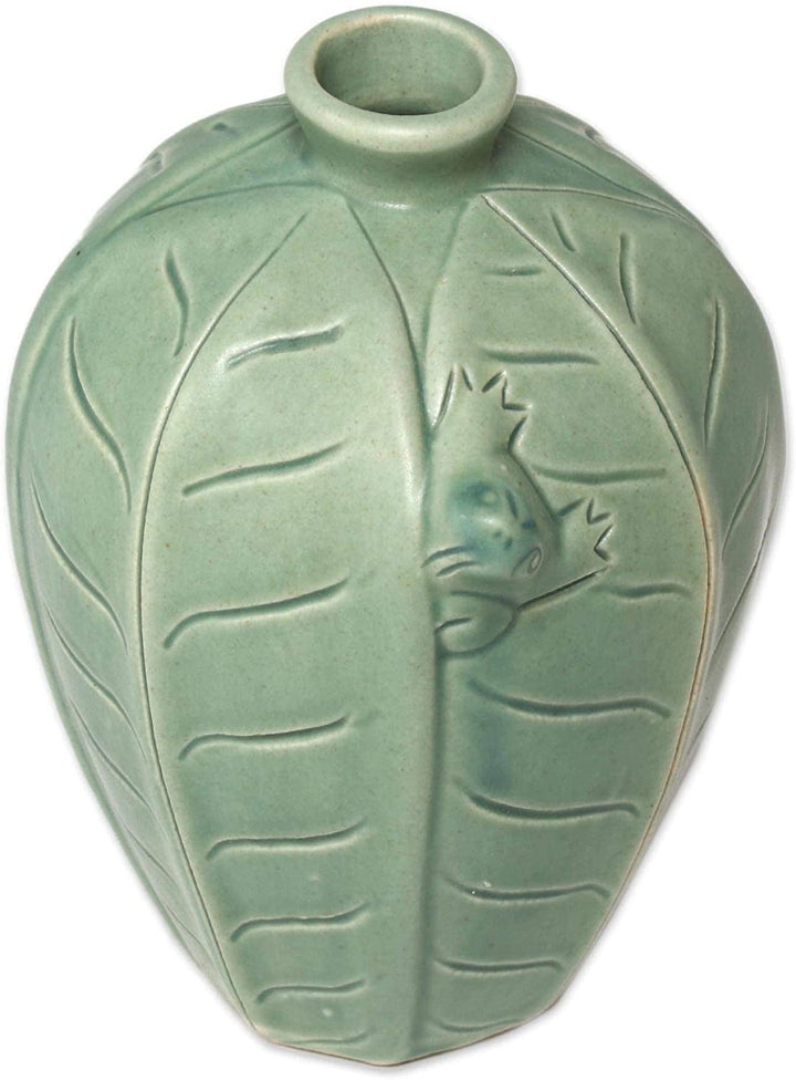 Handcrafted Ceramic 'Frangipani Frogs' Vases (Indonesia)