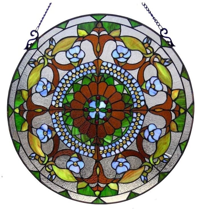 Tiffany Floral Design Window Panel Color Flowers Glass Includes Hardware