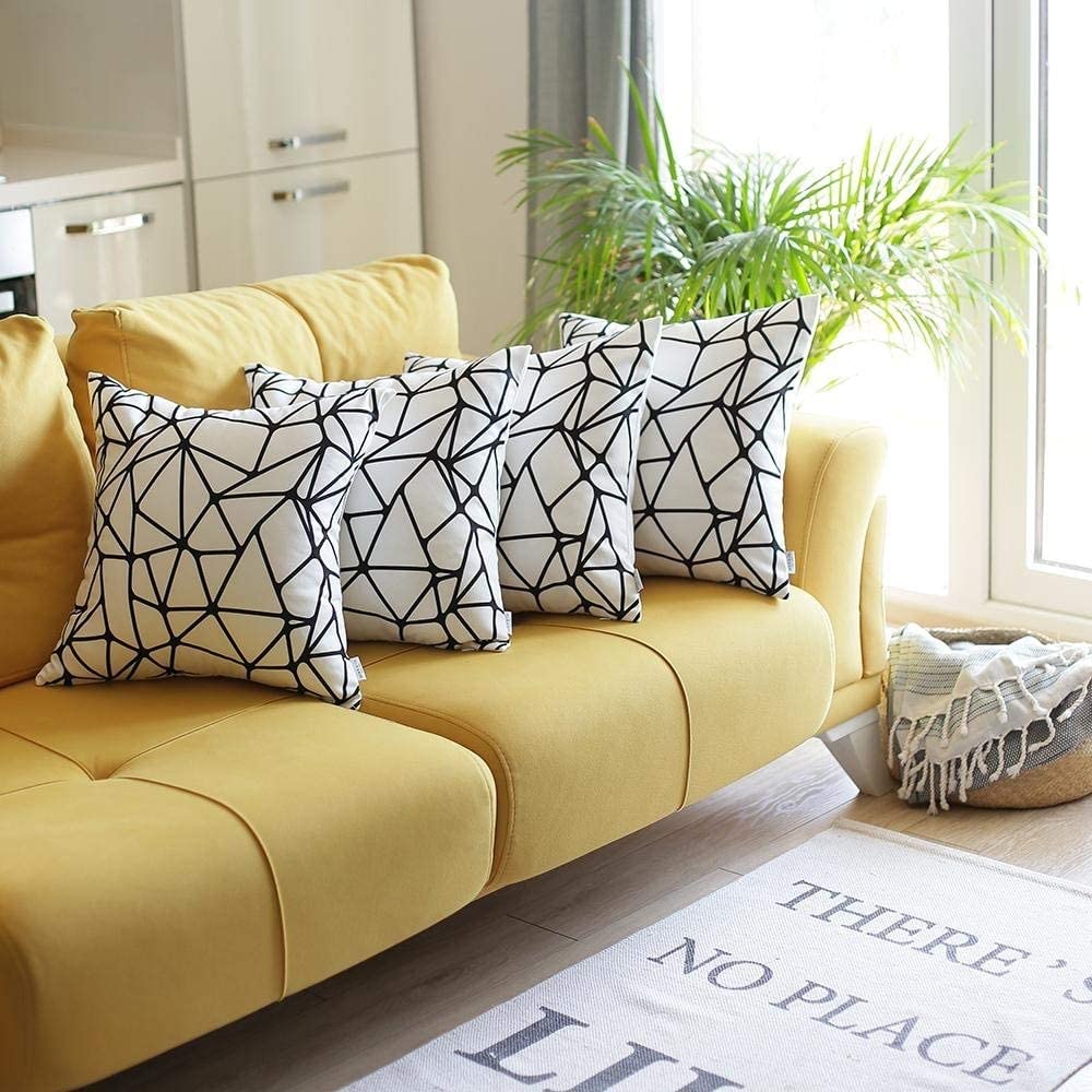 Scandi Bw angle hrow Pillow Cover (Set 4) White Abstract
