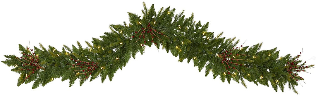 6' Christmas Pine Garland 50 Warm White Led Lights