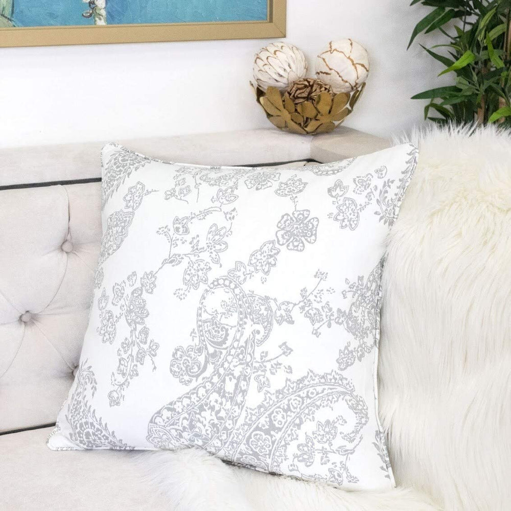 Cozy Paisley Throw Pillow Cover Insert Grey Polyester Single - Diamond Home USA