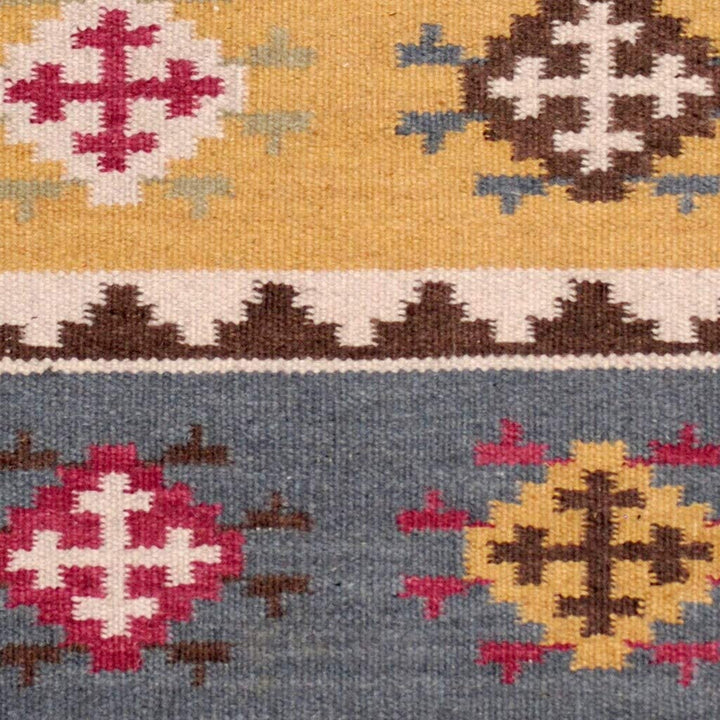 Handmade Vegetable Dye Tribal Wool Kilim Rug (India) 3' X 5' Red Geometric Oriental Cabin Lodge Rectangle Natural Fiber Latex Free - Diamond Home USA