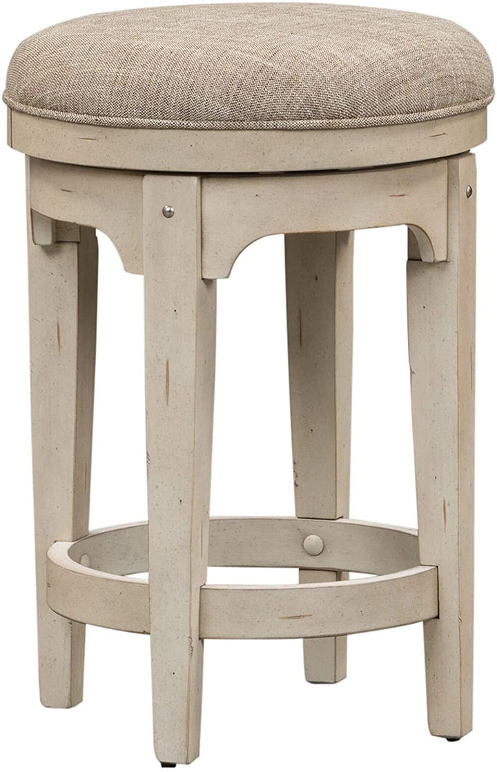 Antique White Console Swivel Stool Beige Off/White Traditional Transitional Round Pine Veneer Wood Finish Seating Solid - Diamond Home USA