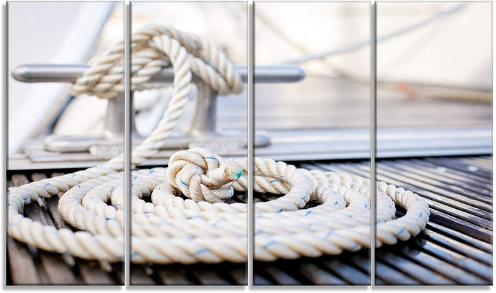 White Nautical Rope Modern Landscape Canvas Art White Coastal Rectangle Includes Hardware