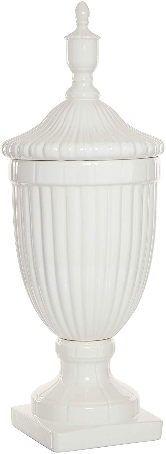 Updated Traditional White Ceramic 26 inches High X 10 inches Wide Gloss Urn Stone - Diamond Home USA