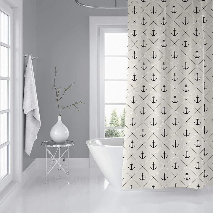 MISC Anchor Down Shower Curtain by 71x74 Black Geometric Nautical Coastal Polyester