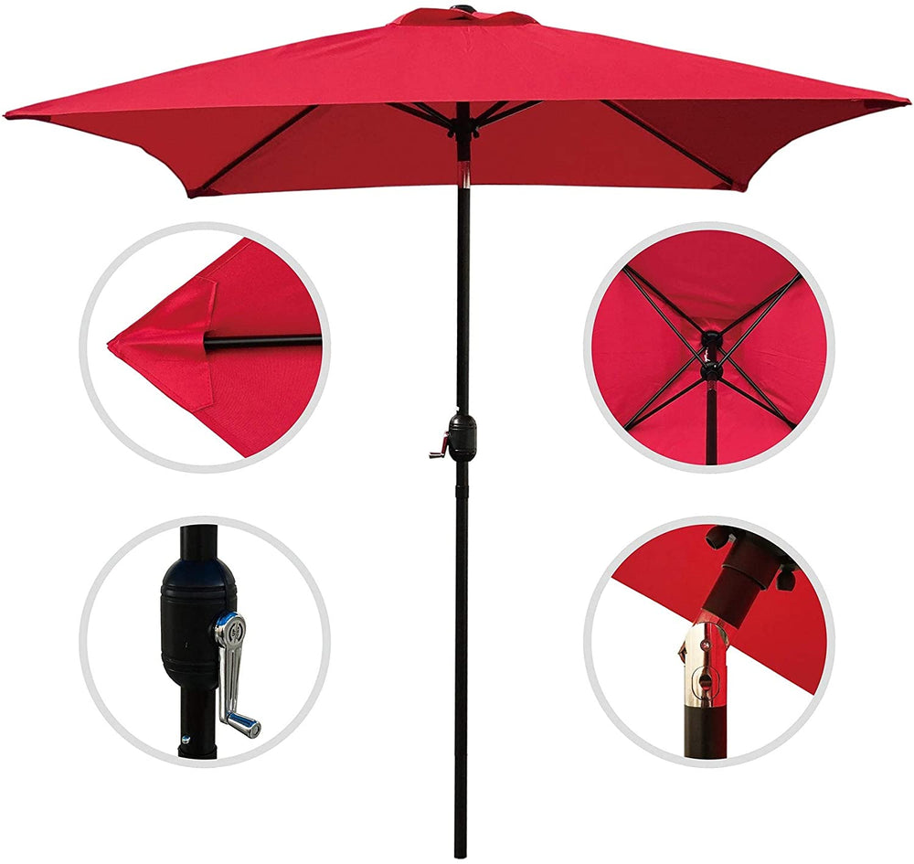 6 5' Square Patio Umbrella Outdoor Table Market Tilt/Crank 4 Ribs (Red) Black Red Nature Metal Polyester Crank Lift Uv Resistant
