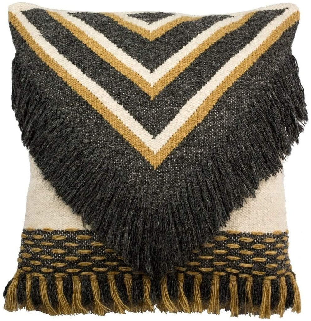 Nomad Fringe 20 inch Decorative Pillow Color Textured Bohemian Eclectic Farmhouse Modern Contemporary Cotton Single Removable Cover - Diamond Home USA