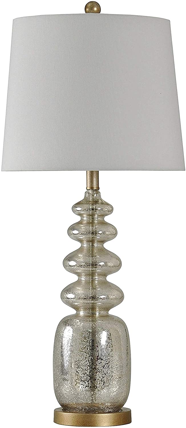 Mercury Glass able Lamp Cream Hardback Fabric Shade Brown